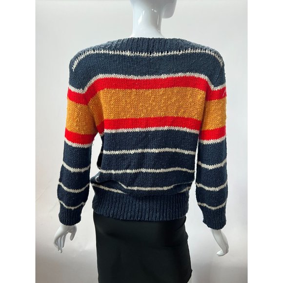 Liz Claiborne Vintage Stripe Sweater  M Blue  Stripe Cotton Blend - Picture 15 of 16